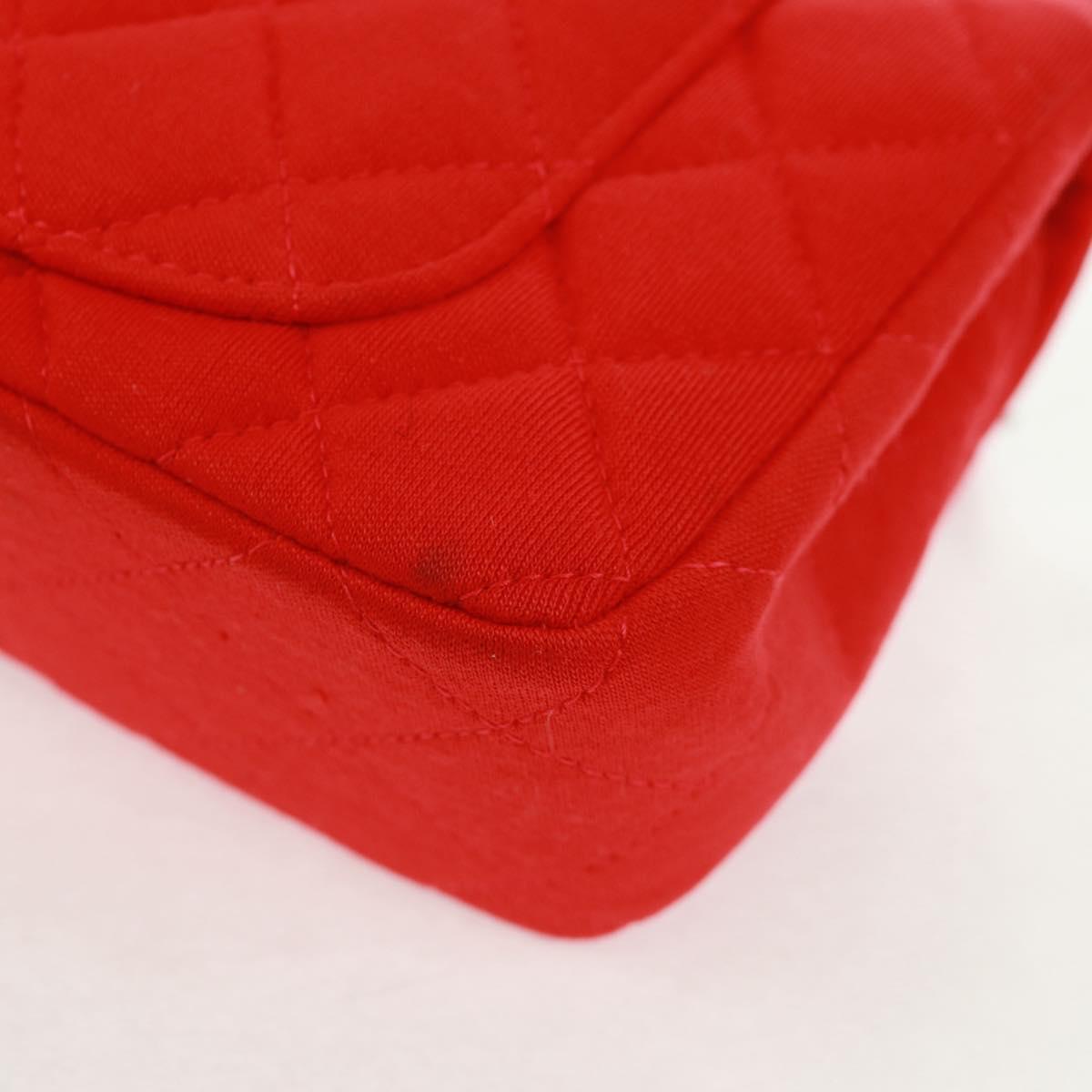 CHANEL Matelasse 20 Chain Shoulder Bag Cotton Red Silver CC Auth 167964SAV