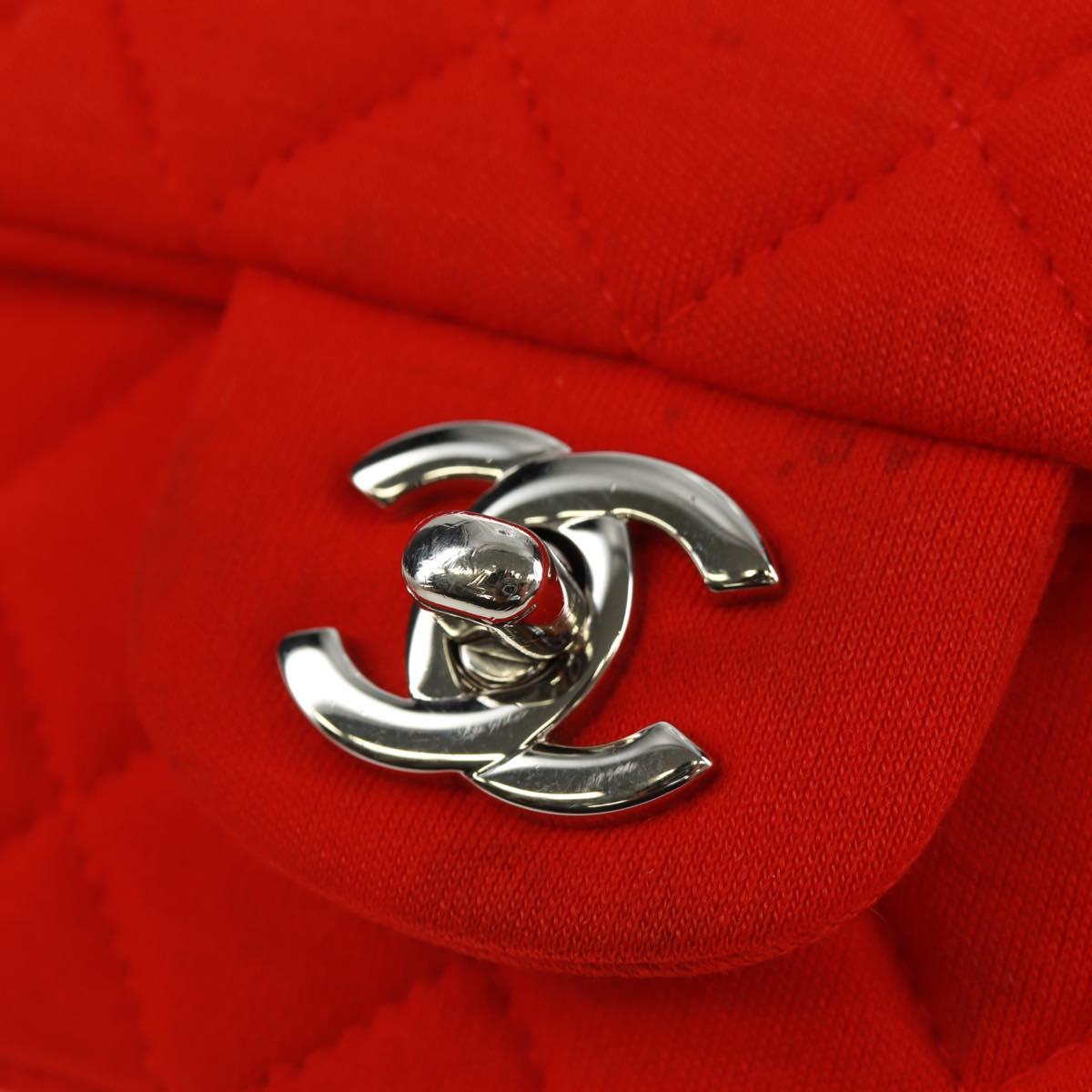 CHANEL Matelasse 20 Chain Shoulder Bag Cotton Red Silver CC Auth 167964SAV