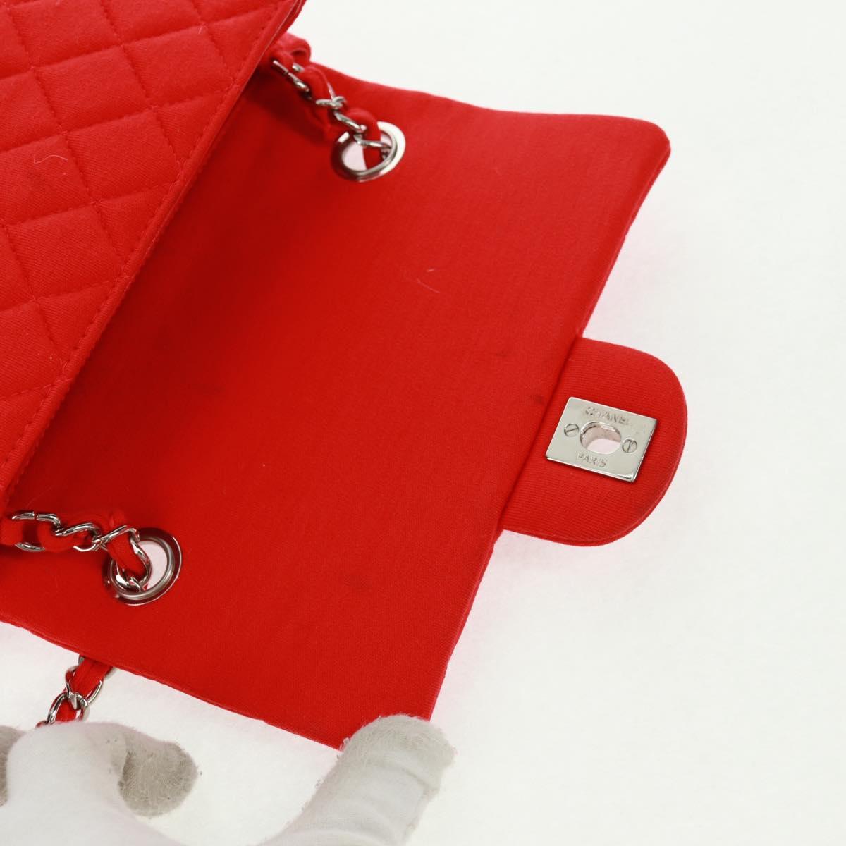 CHANEL Matelasse 20 Chain Shoulder Bag Cotton Red Silver CC Auth 167964SAV