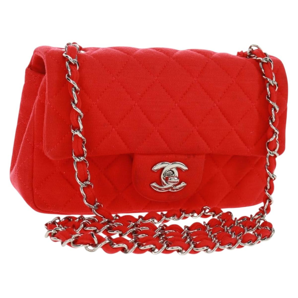 CHANEL Matelasse 20 Chain Shoulder Bag Cotton Red Silver CC Auth 167964SAV