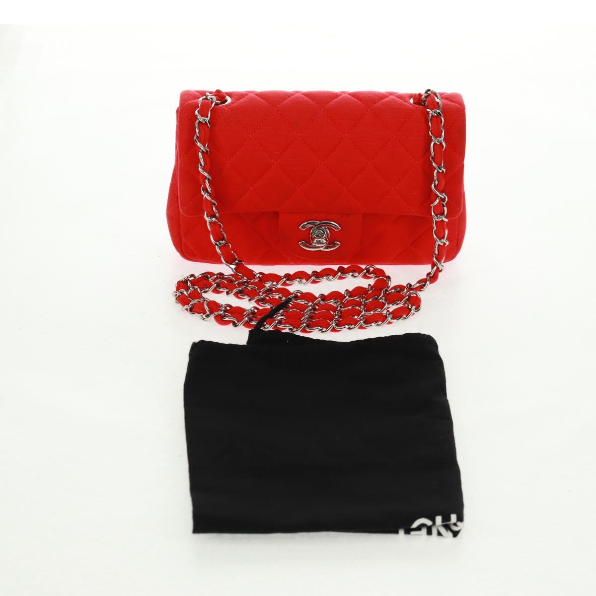 CHANEL Matelasse 20 Chain Shoulder Bag Cotton Red Silver CC Auth 167964SAV