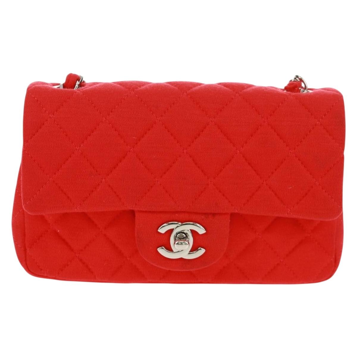 CHANEL Matelasse 20 Chain Shoulder Bag Cotton Red Silver CC Auth 167964SAV