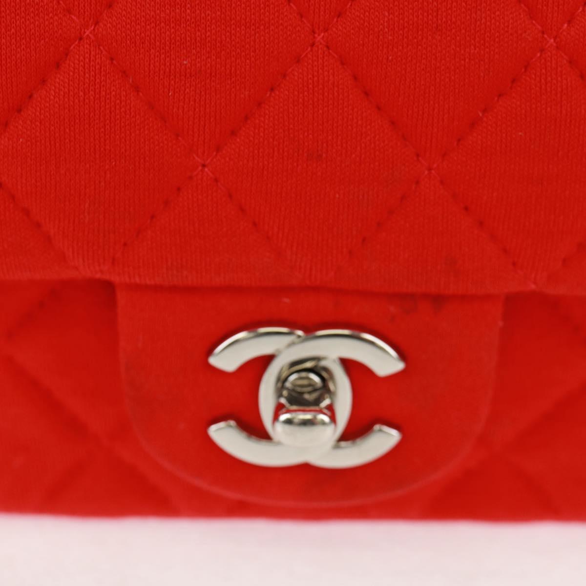 CHANEL Matelasse 20 Chain Shoulder Bag Cotton Red Silver CC Auth 167964SAV