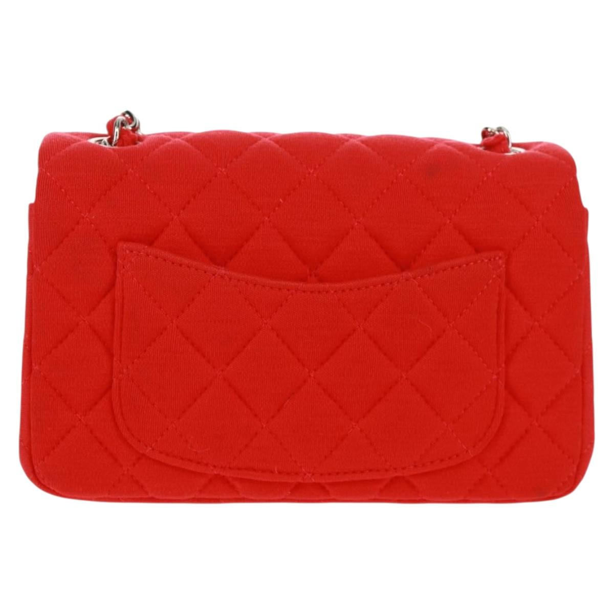 CHANEL Matelasse 20 Chain Shoulder Bag Cotton Red Silver CC Auth 167964SAV
