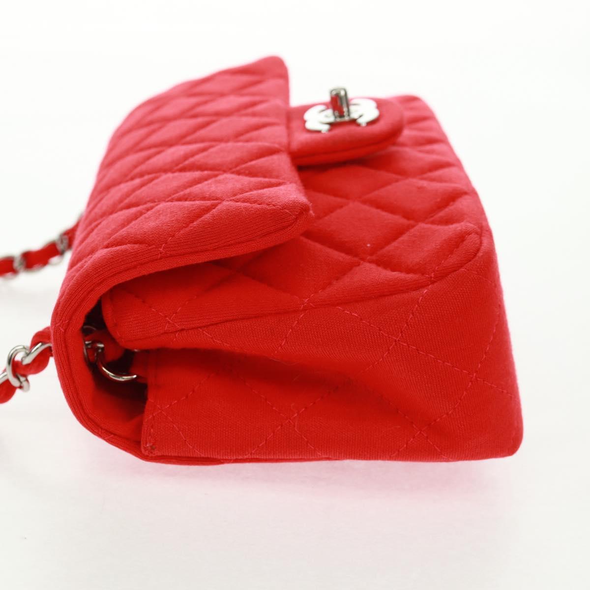 CHANEL Matelasse 20 Chain Shoulder Bag Cotton Red Silver CC Auth 167964SAV