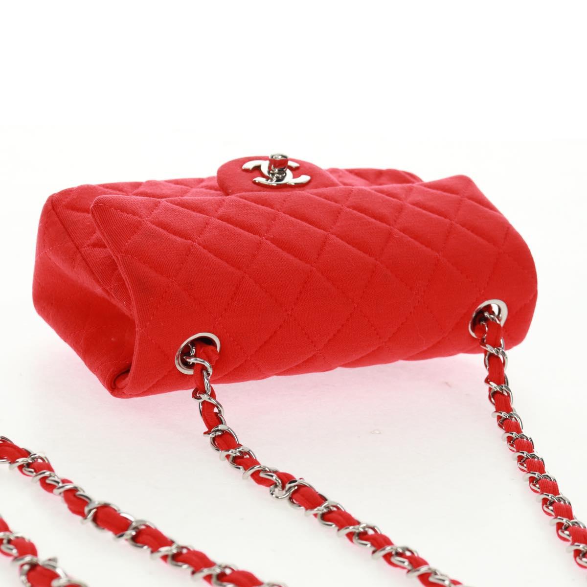 CHANEL Matelasse 20 Chain Shoulder Bag Cotton Red Silver CC Auth 167964SAV