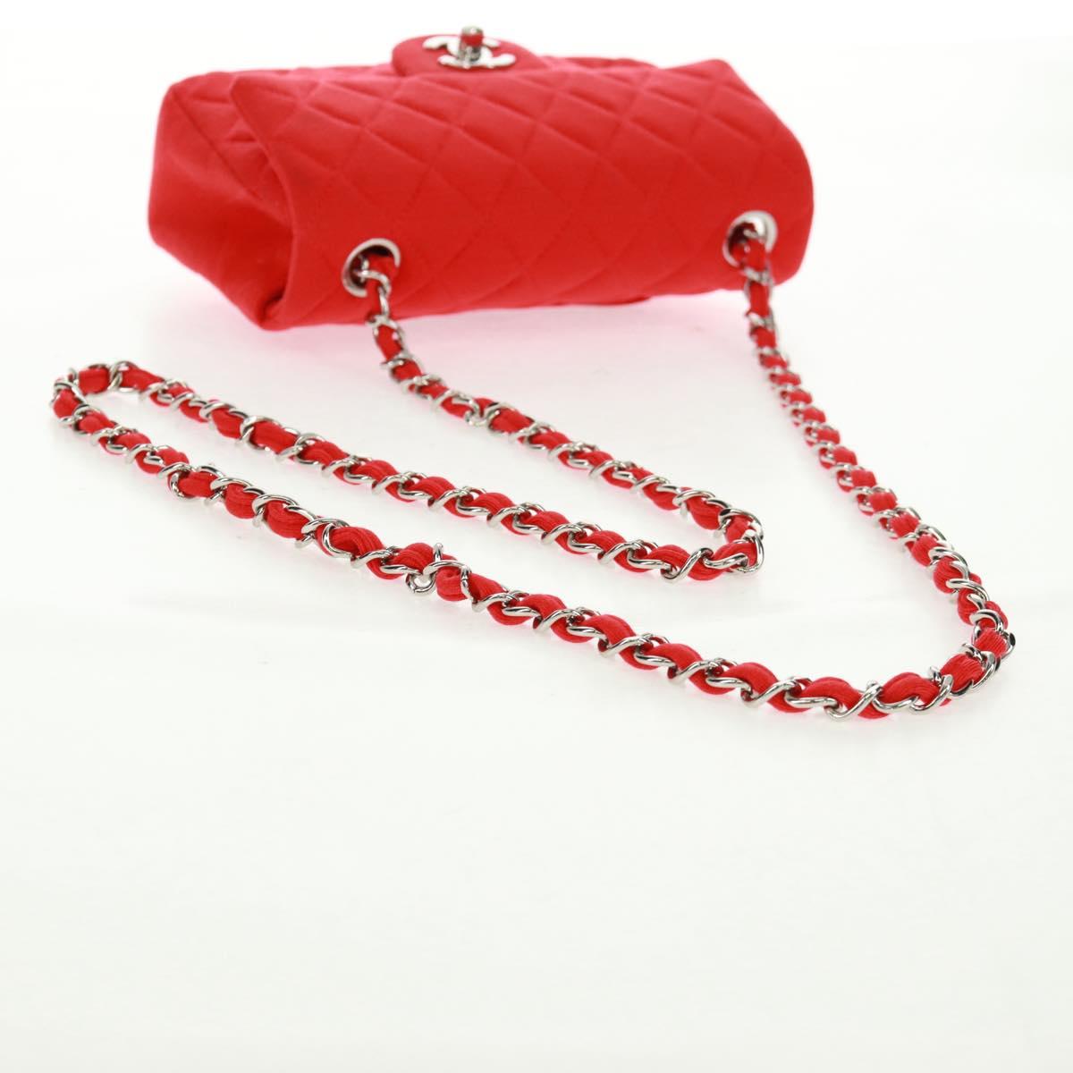 CHANEL Matelasse 20 Chain Shoulder Bag Cotton Red Silver CC Auth 167964SAV