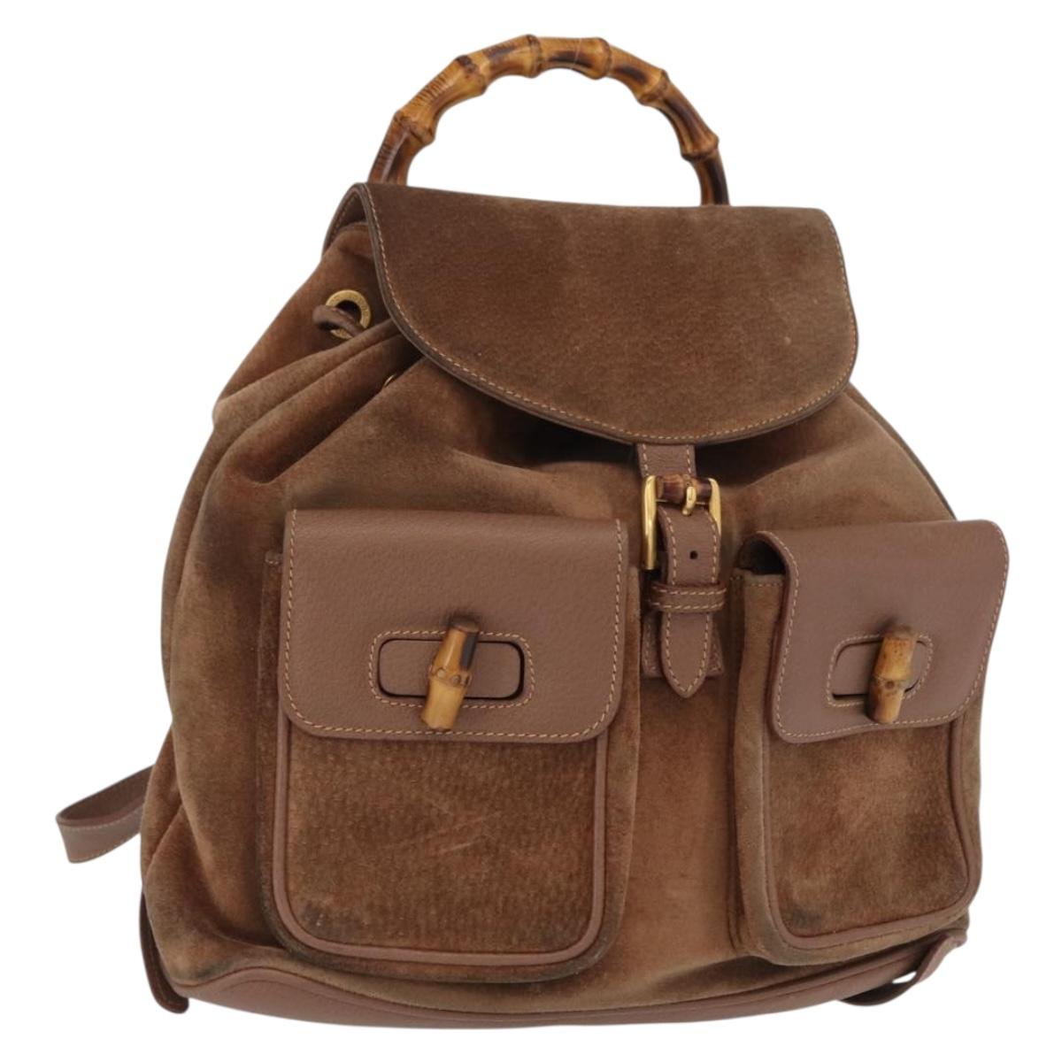 GUCCI Bamboo Backpack Suede Brown Gold 003 2058 0016 Auth 167968
