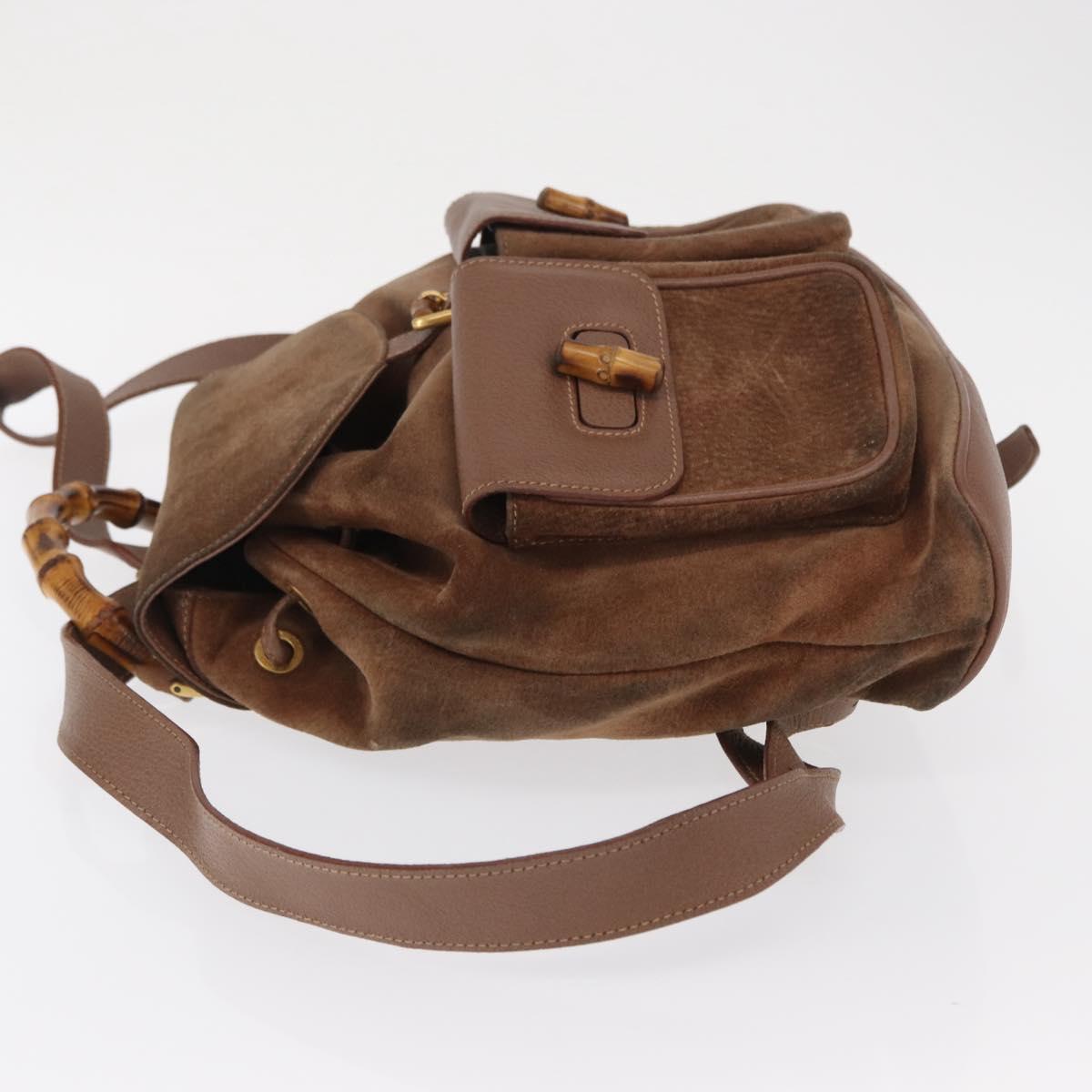 GUCCI Bamboo Backpack Suede Brown Gold 003 2058 0016 Auth 167968