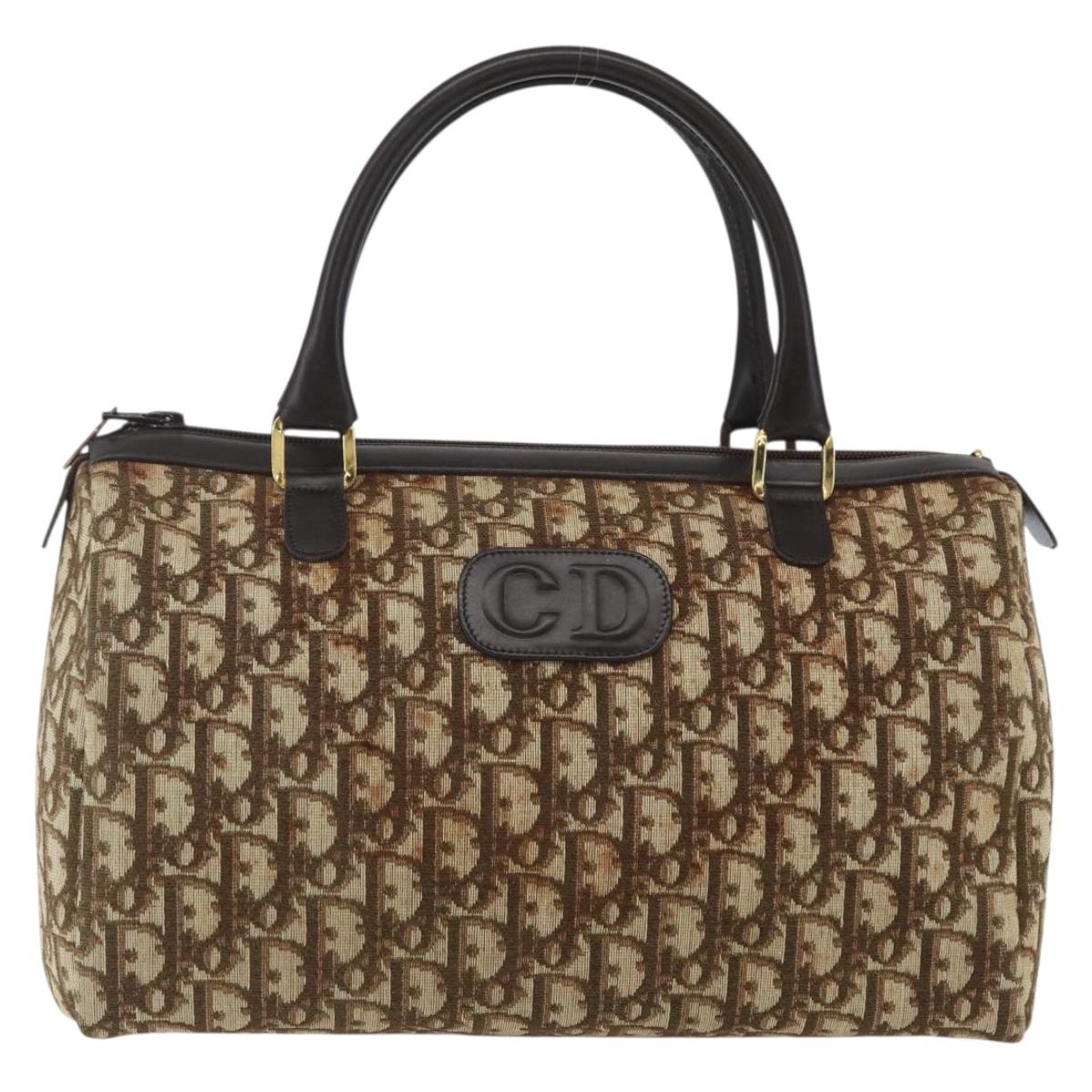 Christian Dior Trotter Canvas Boston Bag Beige Gold Auth 167991