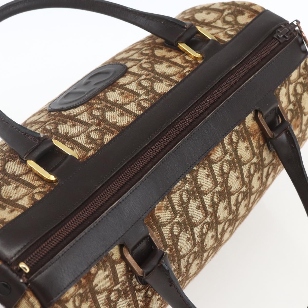 Christian Dior Trotter Canvas Boston Bag Beige Gold Auth 167991