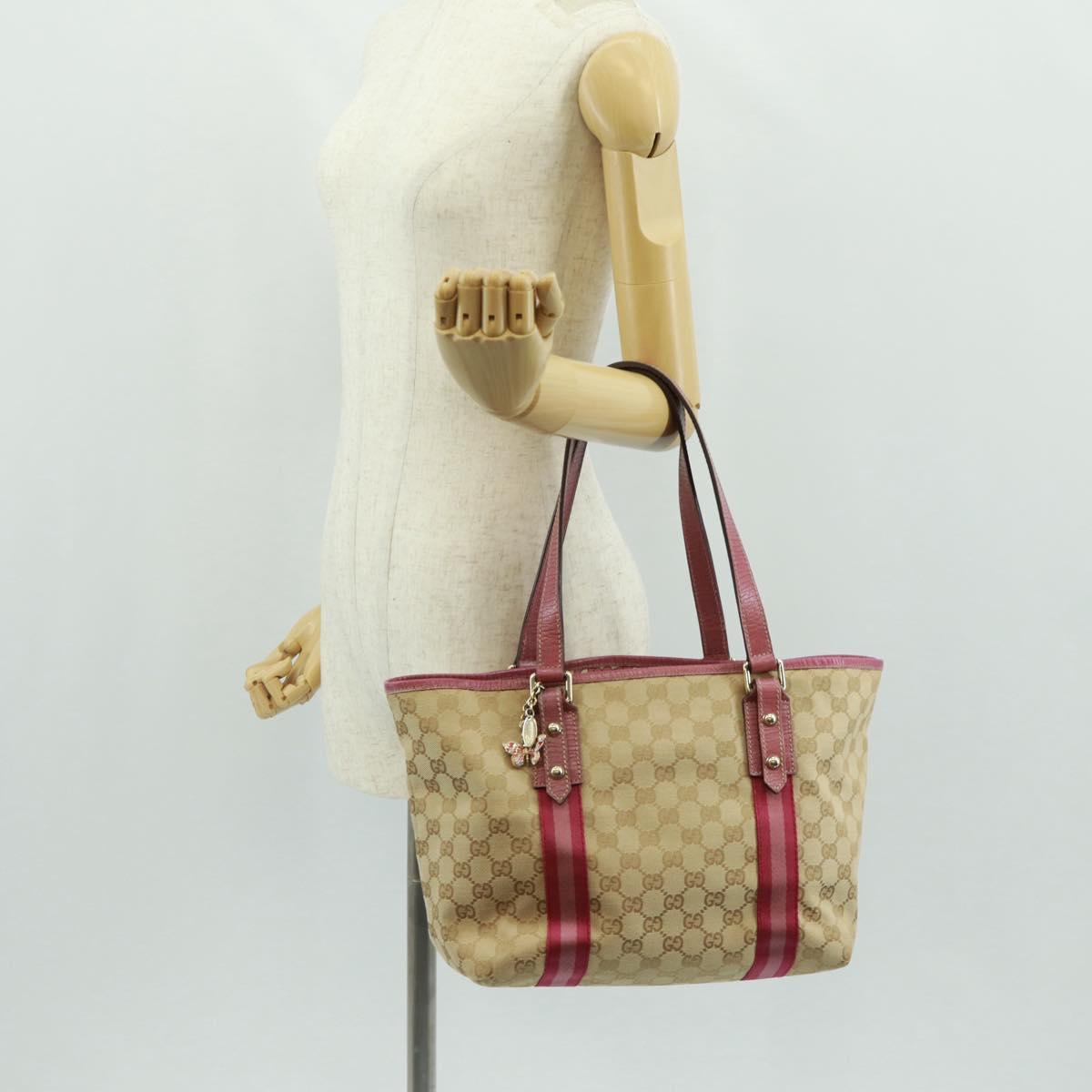 GUCCI GG Canvas Sherry Line Tote Bag Beige Gold 137396 Auth 167995V