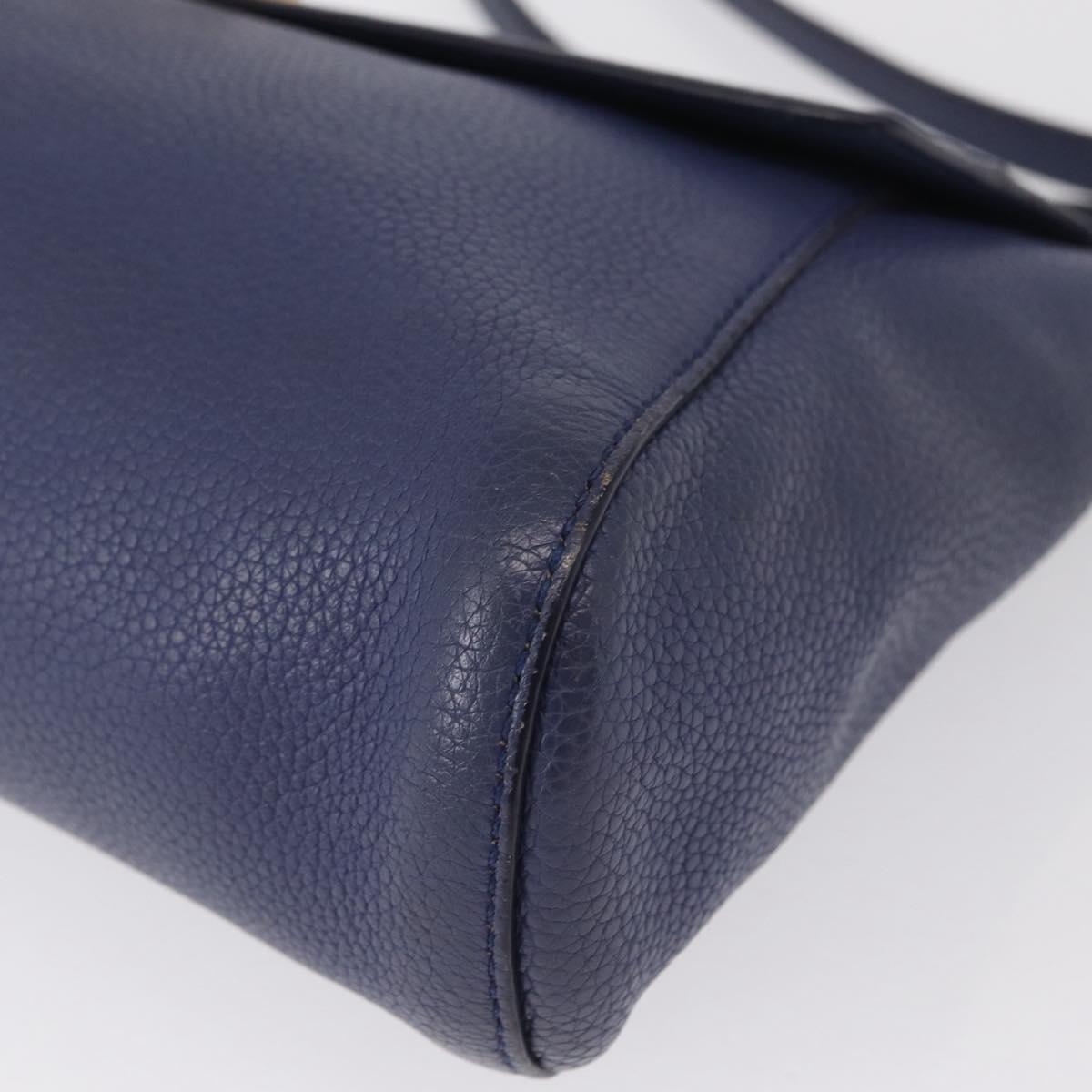 Salvatore Ferragamo Gancini Shoulder Bag Leather Navy Gold Auth 167996