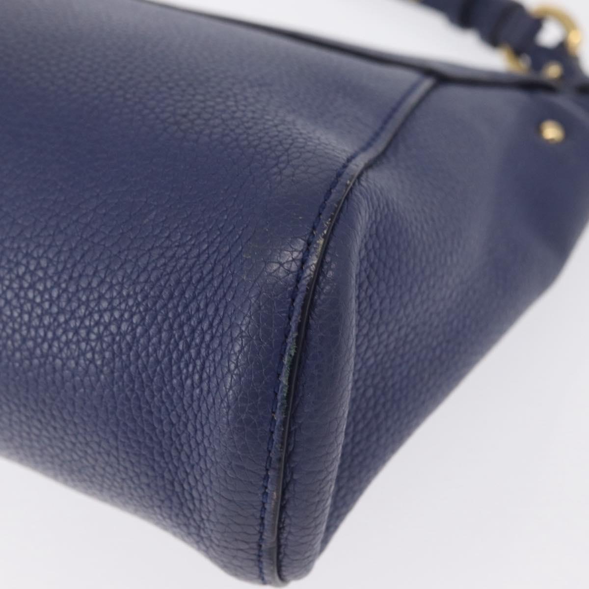 Salvatore Ferragamo Gancini Shoulder Bag Leather Navy Gold Auth 167996