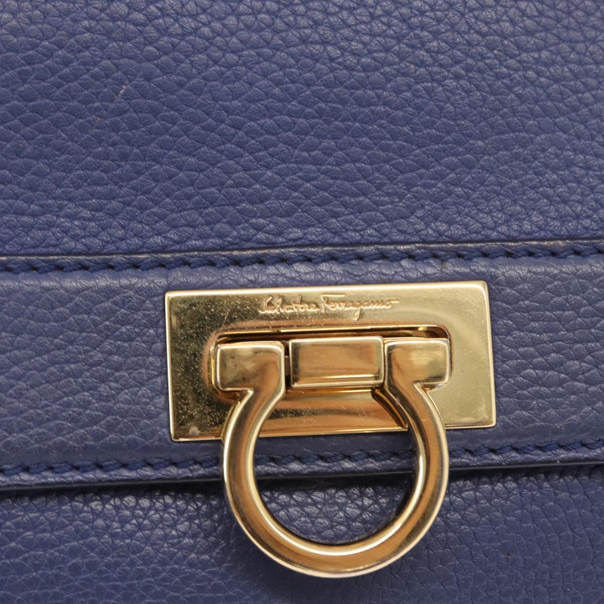 Salvatore Ferragamo Gancini Shoulder Bag Leather Navy Gold Auth 167996