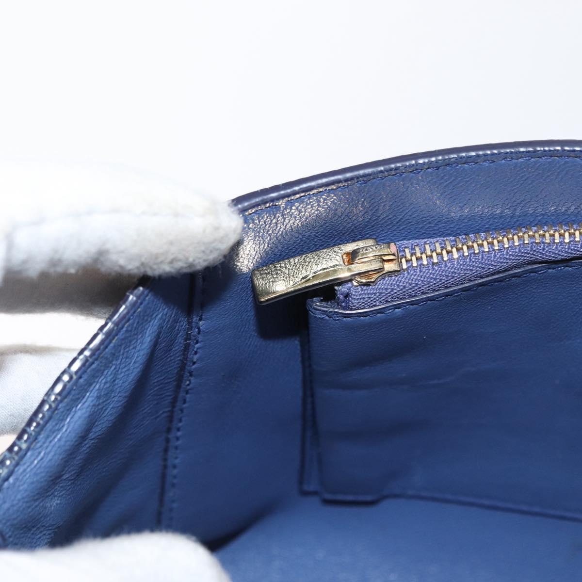 Salvatore Ferragamo Gancini Shoulder Bag Leather Navy Gold Auth 167996