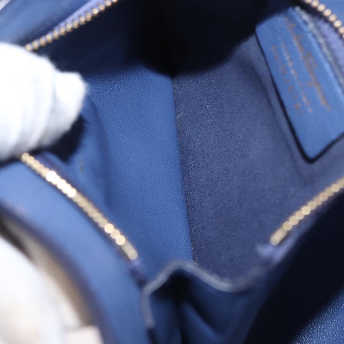 Salvatore Ferragamo Gancini Shoulder Bag Leather Navy Gold Auth 167996
