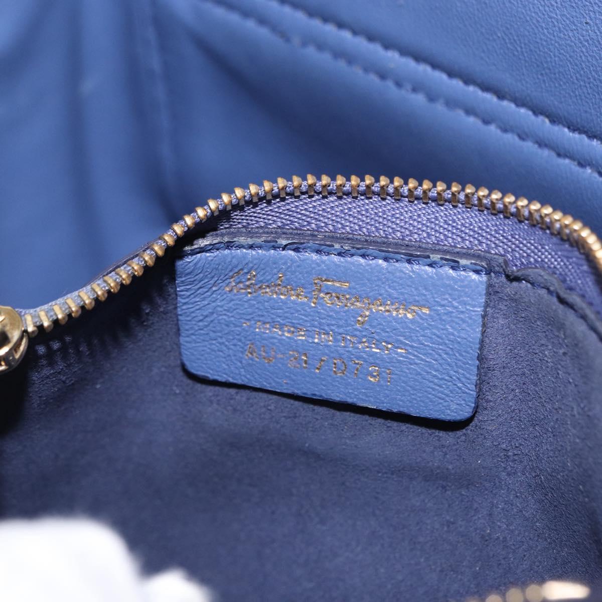 Salvatore Ferragamo Gancini Shoulder Bag Leather Navy Gold Auth 167996