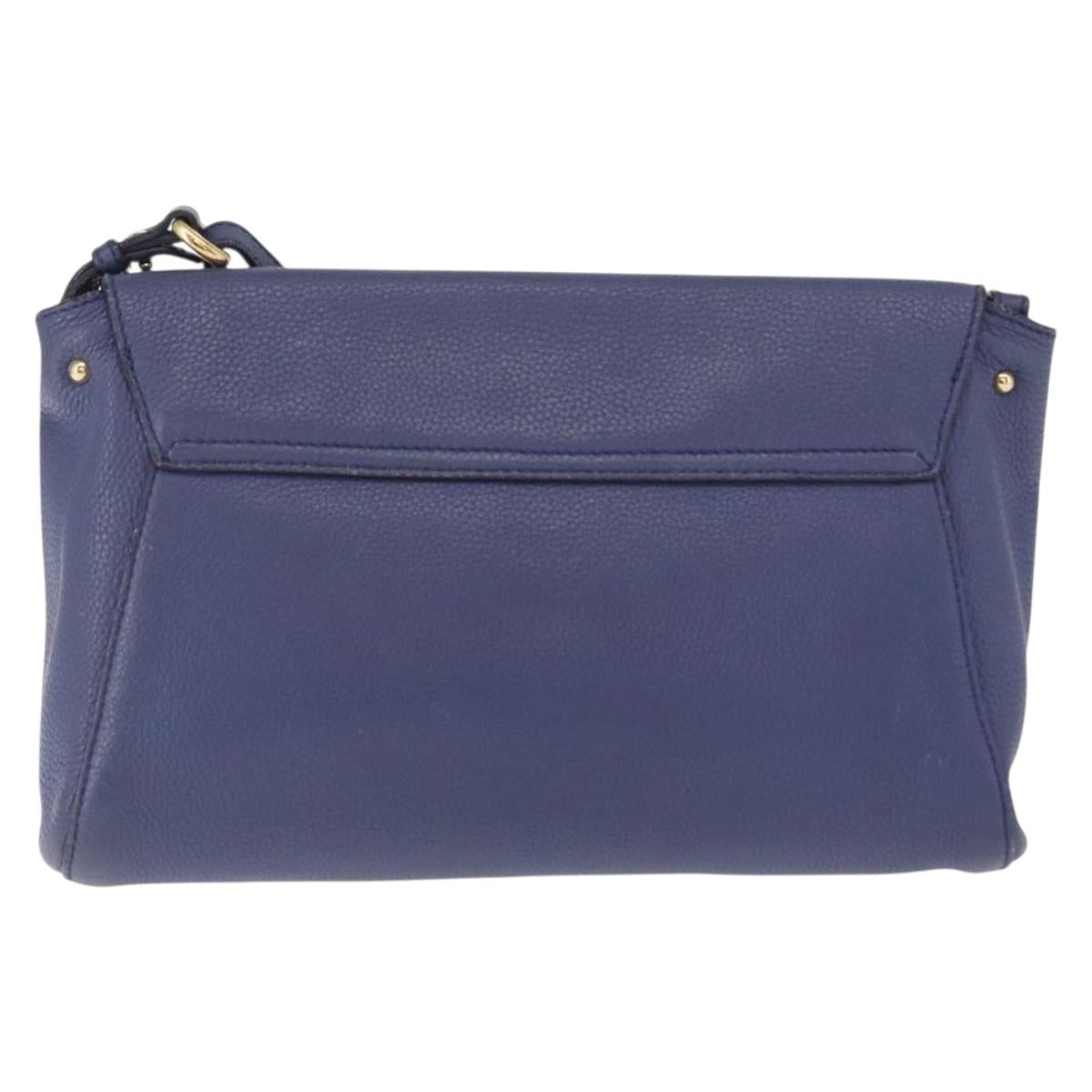 Salvatore Ferragamo Gancini Shoulder Bag Leather Navy Gold Auth 167996