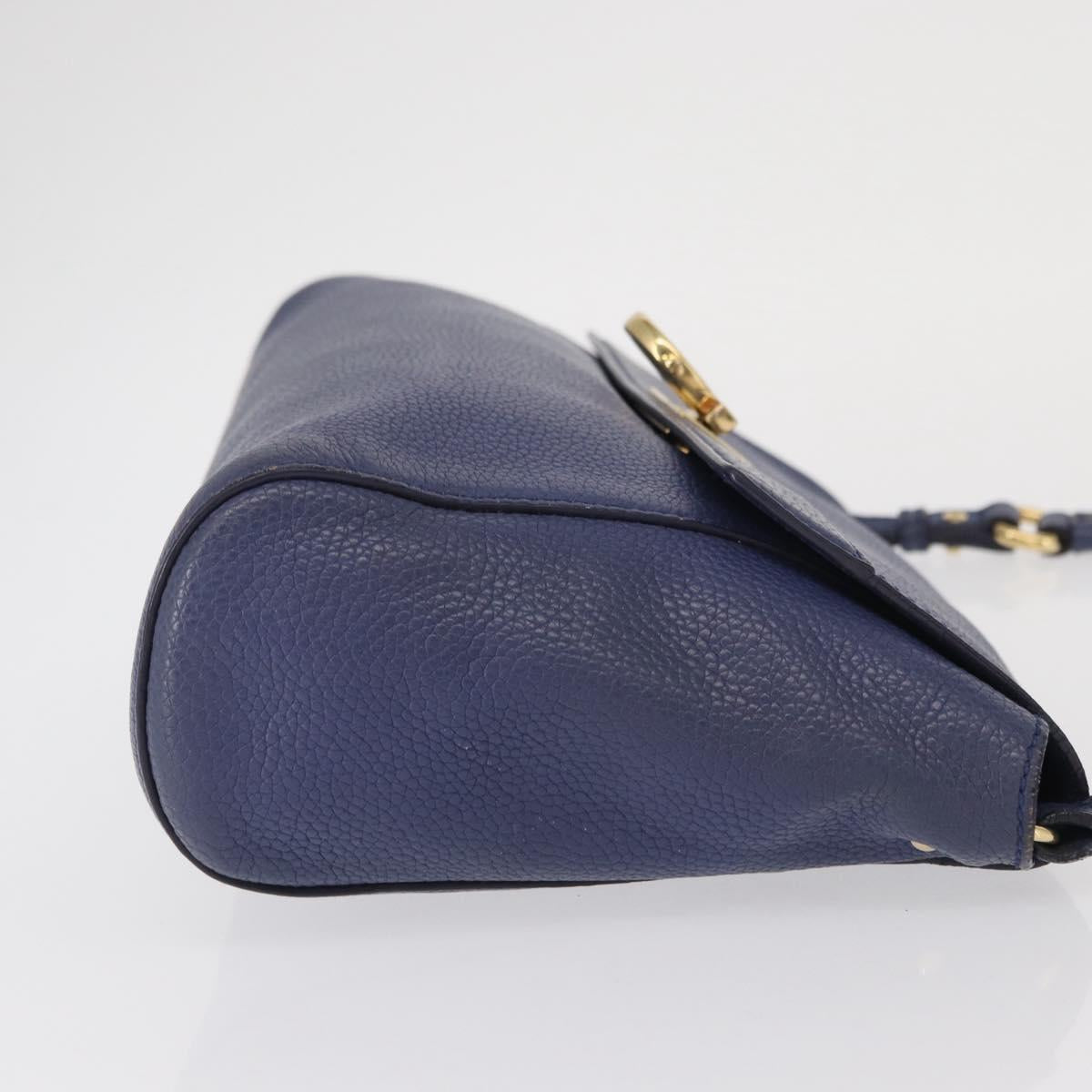 Salvatore Ferragamo Gancini Shoulder Bag Leather Navy Gold Auth 167996