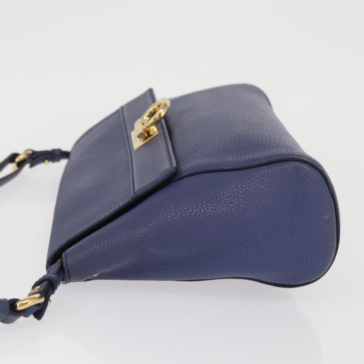 Salvatore Ferragamo Gancini Shoulder Bag Leather Navy Gold Auth 167996