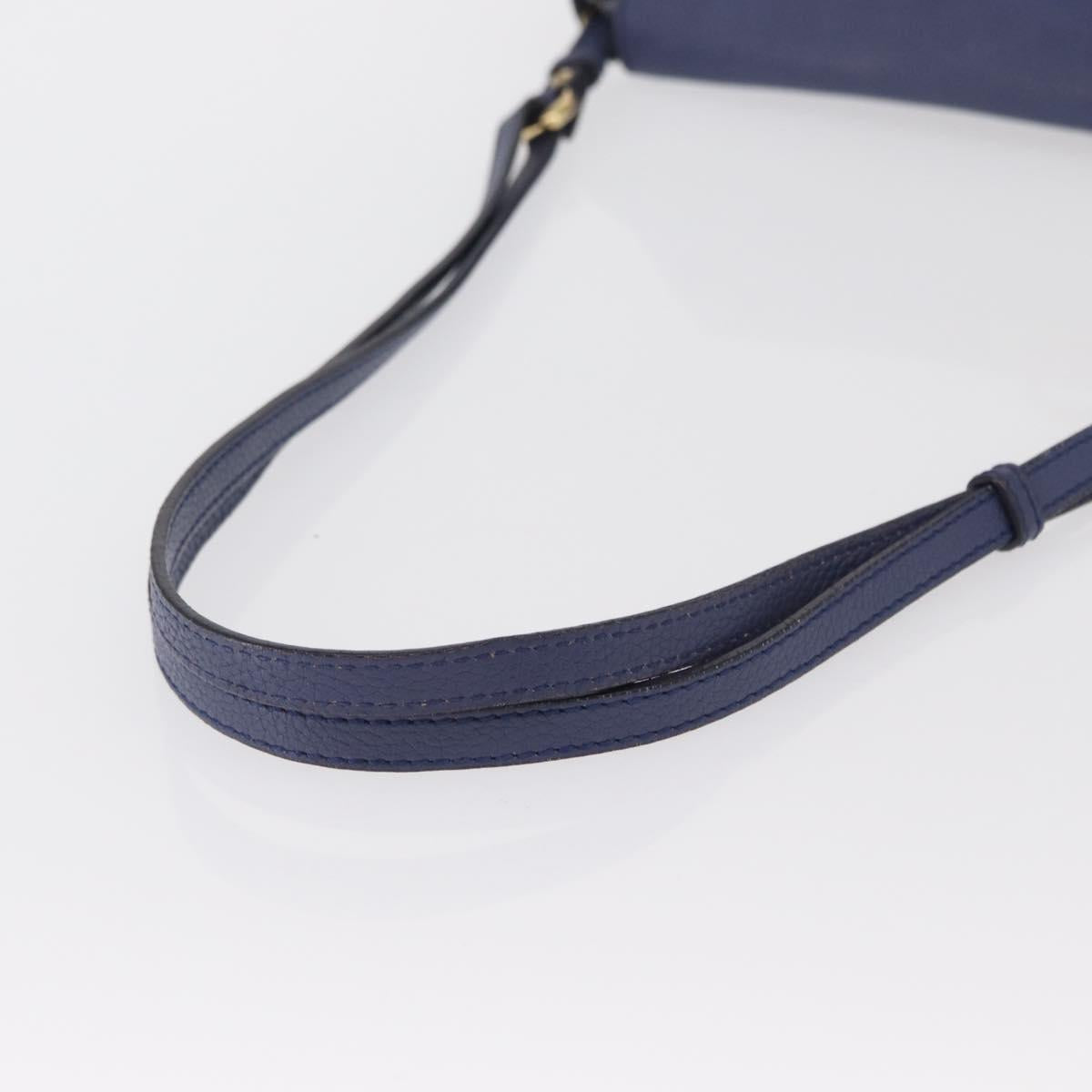 Salvatore Ferragamo Gancini Shoulder Bag Leather Navy Gold Auth 167996
