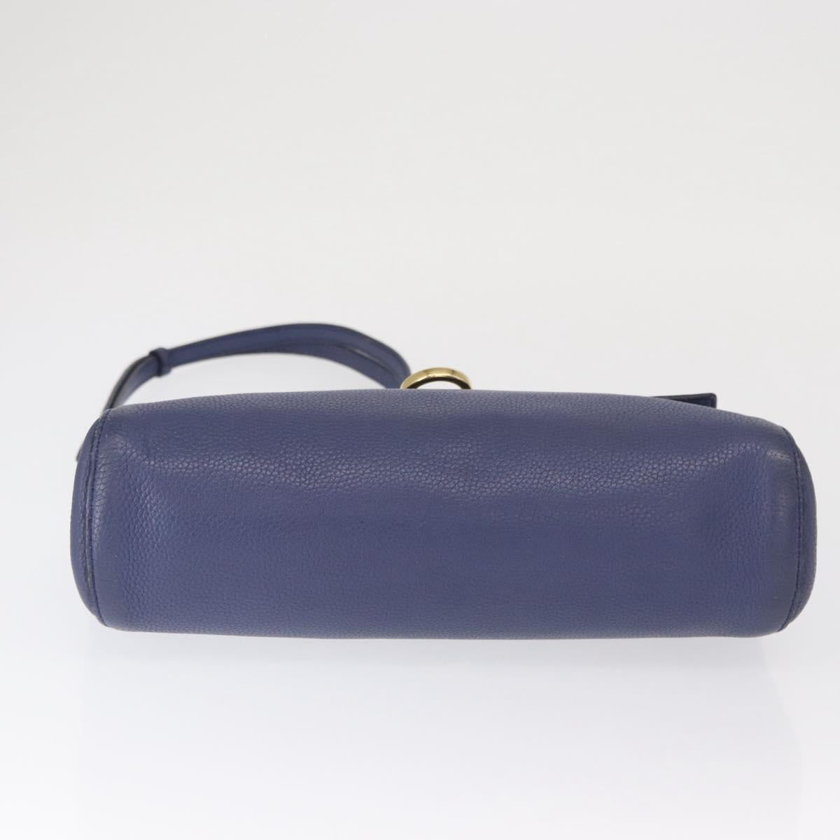 Salvatore Ferragamo Gancini Shoulder Bag Leather Navy Gold Auth 167996