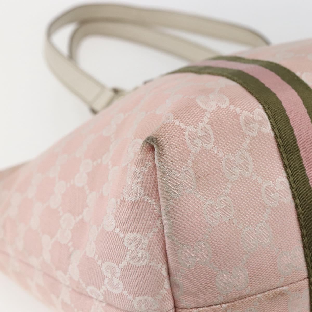 GUCCI GG Canvas Sherry Line Tote Bag Pink Gold khaki 139260 Auth 168002