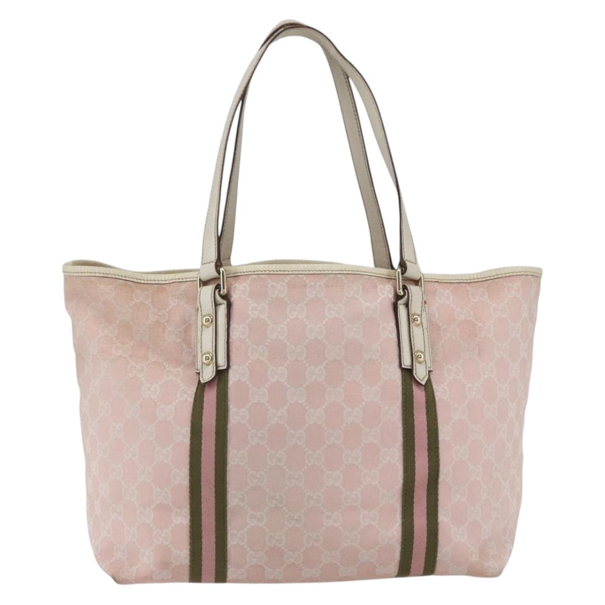 GUCCI GG Canvas Sherry Line Tote Bag Pink Gold khaki 139260 Auth 168002