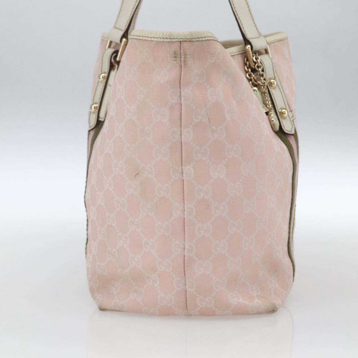 GUCCI GG Canvas Sherry Line Tote Bag Pink Gold khaki 139260 Auth 168002