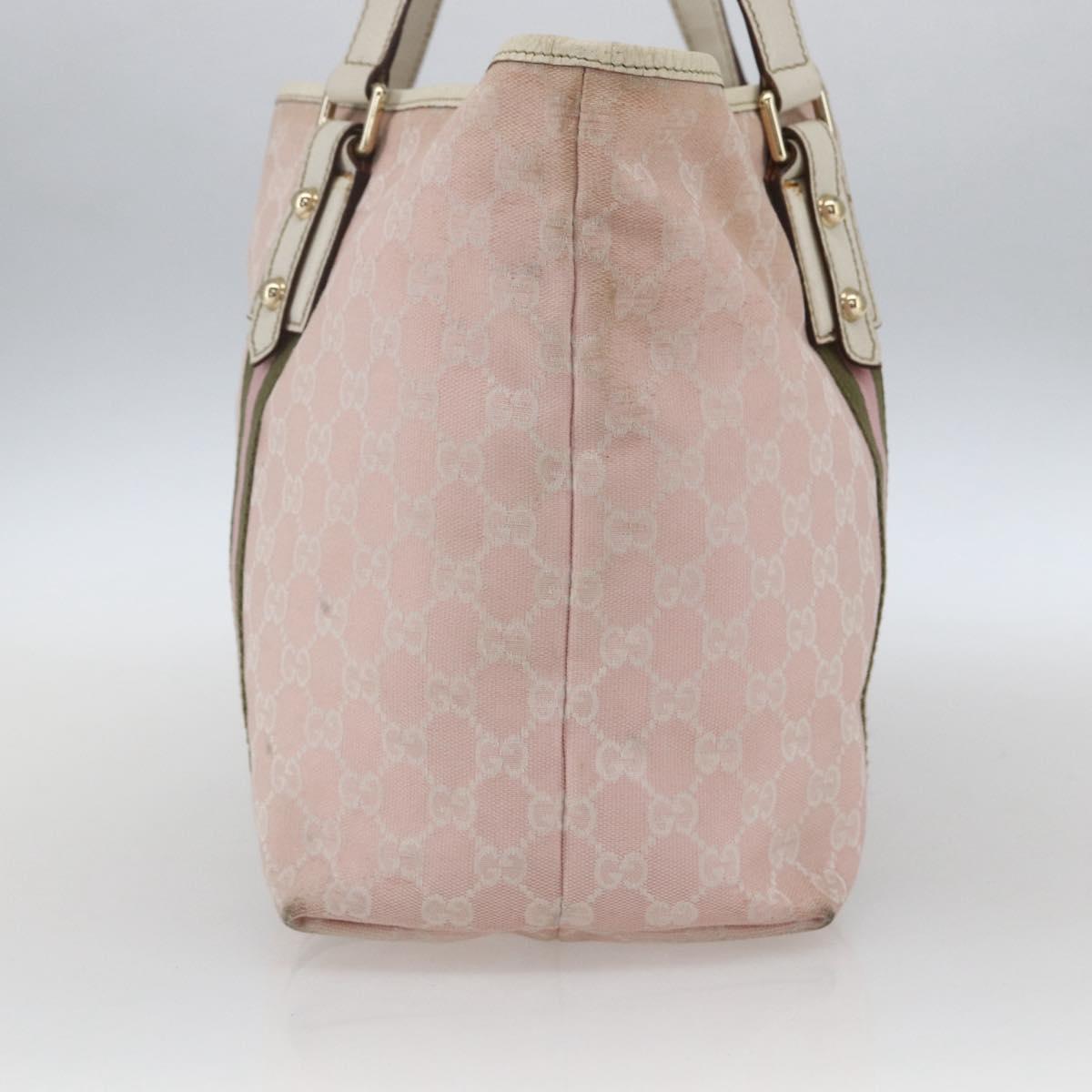 GUCCI GG Canvas Sherry Line Tote Bag Pink Gold khaki 139260 Auth 168002