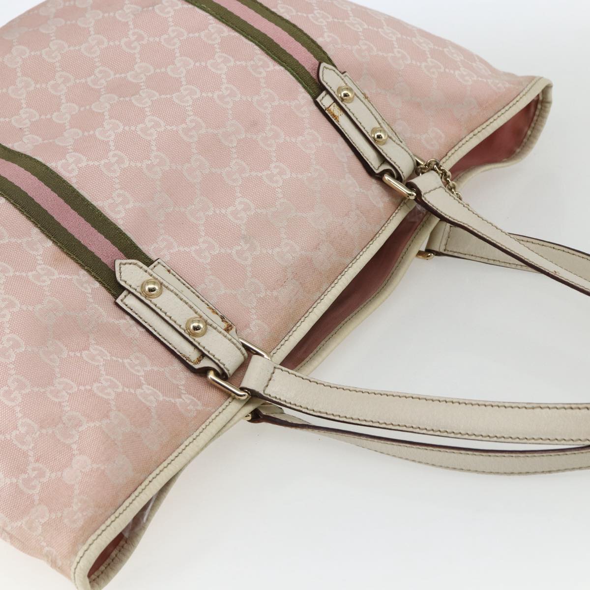 GUCCI GG Canvas Sherry Line Tote Bag Pink Gold khaki 139260 Auth 168002