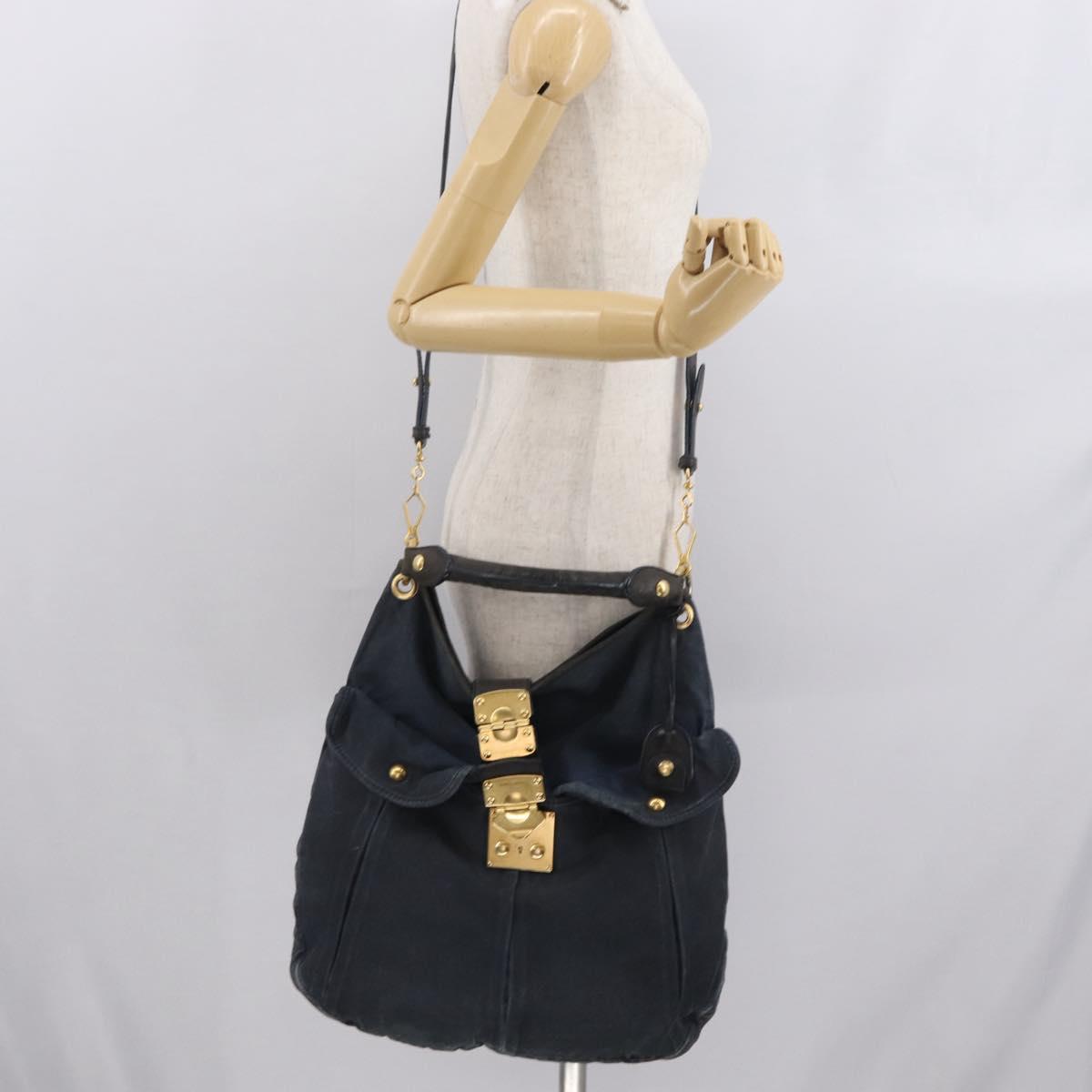 Miu Miu Shoulder Bag Canvas 2way Navy Gold Auth 168005