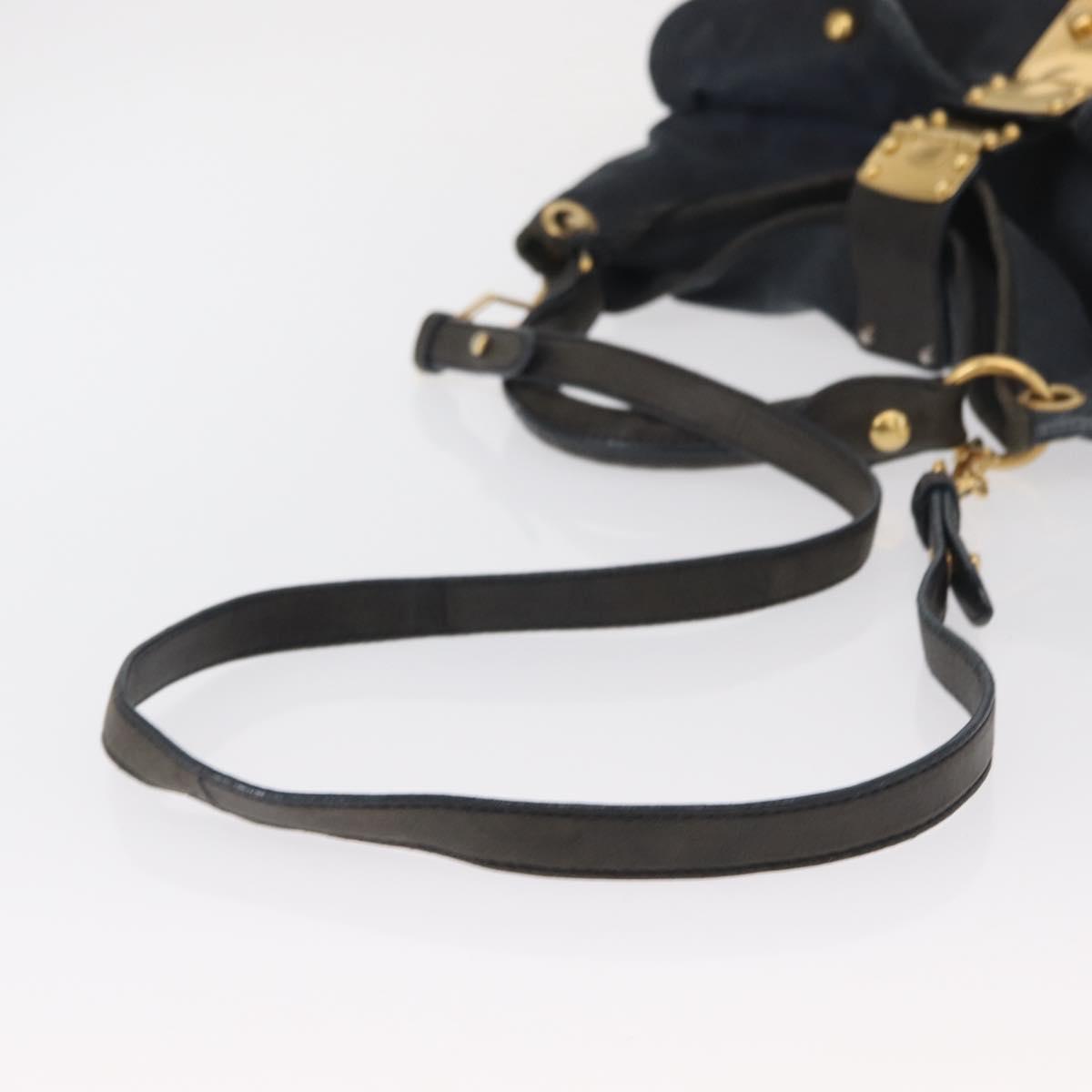 Miu Miu Shoulder Bag Canvas 2way Navy Gold Auth 168005