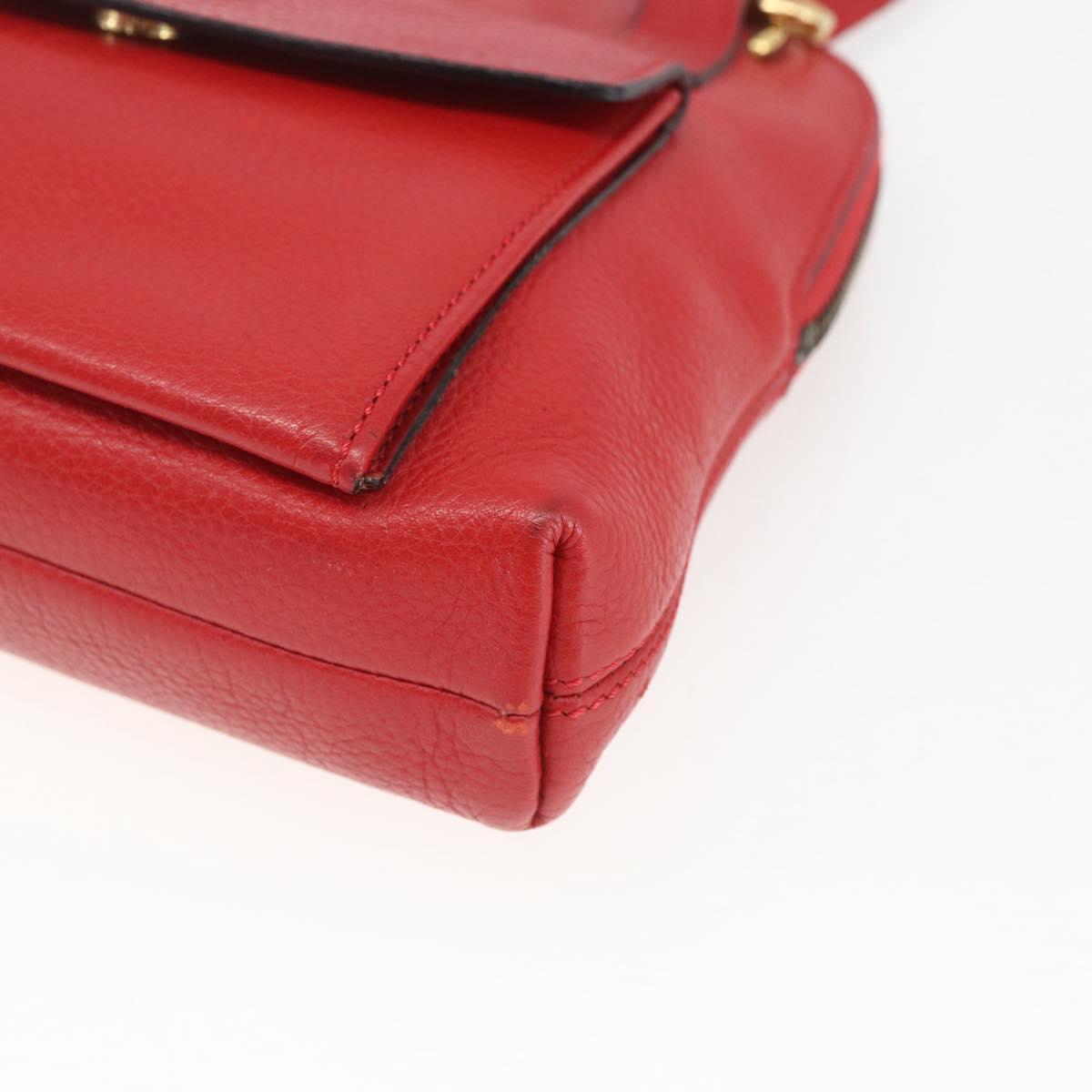 CELINE Circle Hand Bag Leather 2way Red Gold Auth 168014