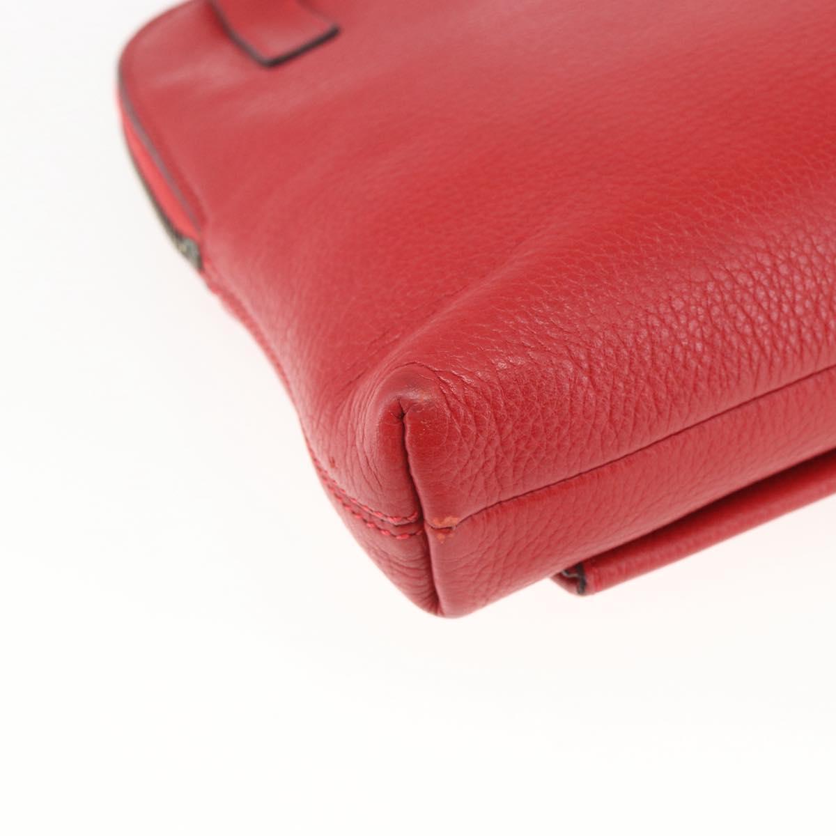 CELINE Circle Hand Bag Leather 2way Red Gold Auth 168014