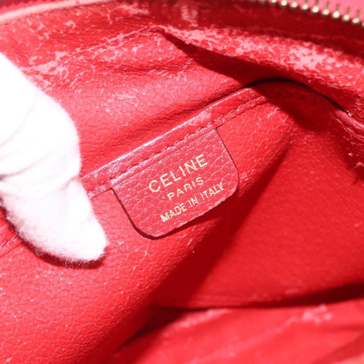CELINE Circle Hand Bag Leather 2way Red Gold Auth 168014