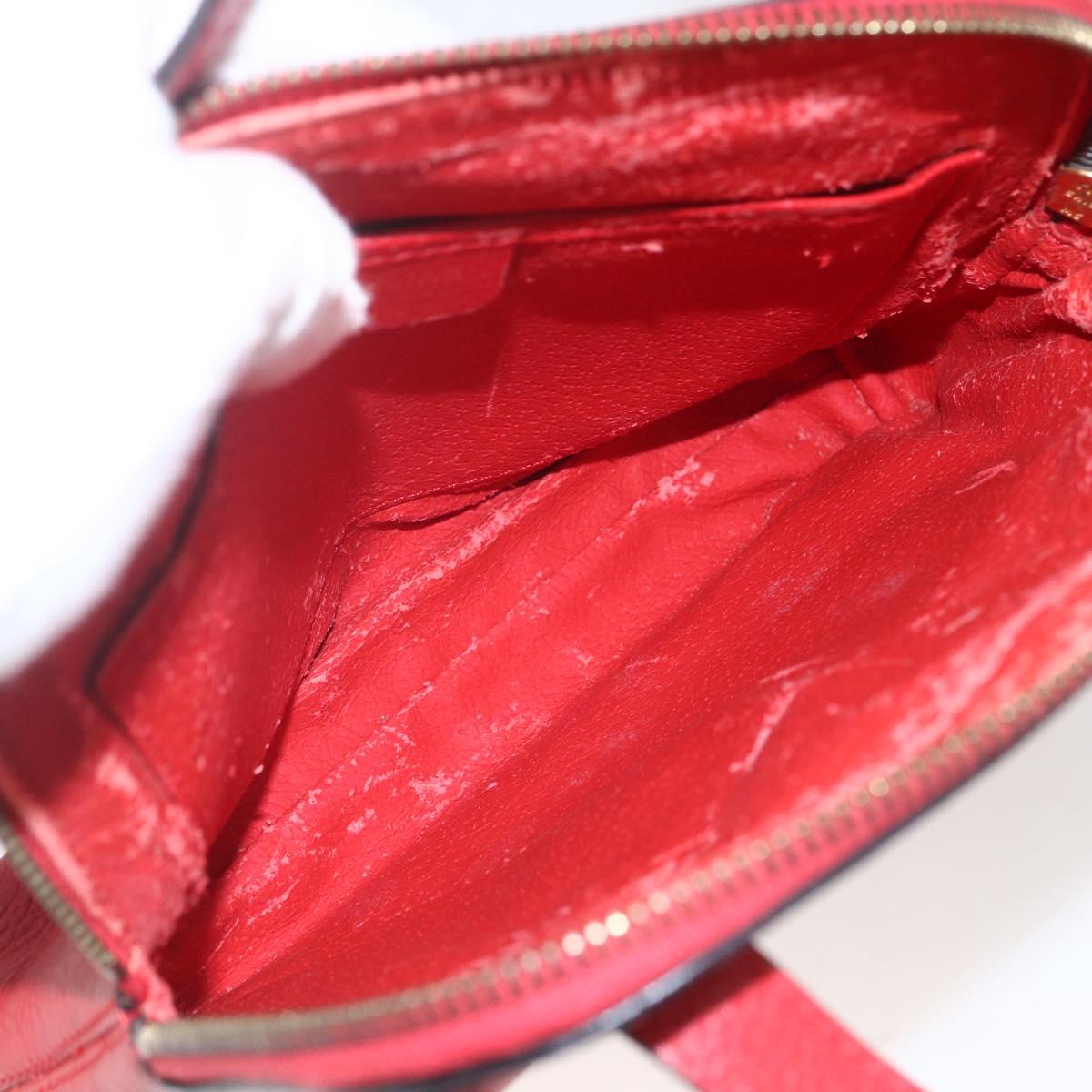CELINE Circle Hand Bag Leather 2way Red Gold Auth 168014