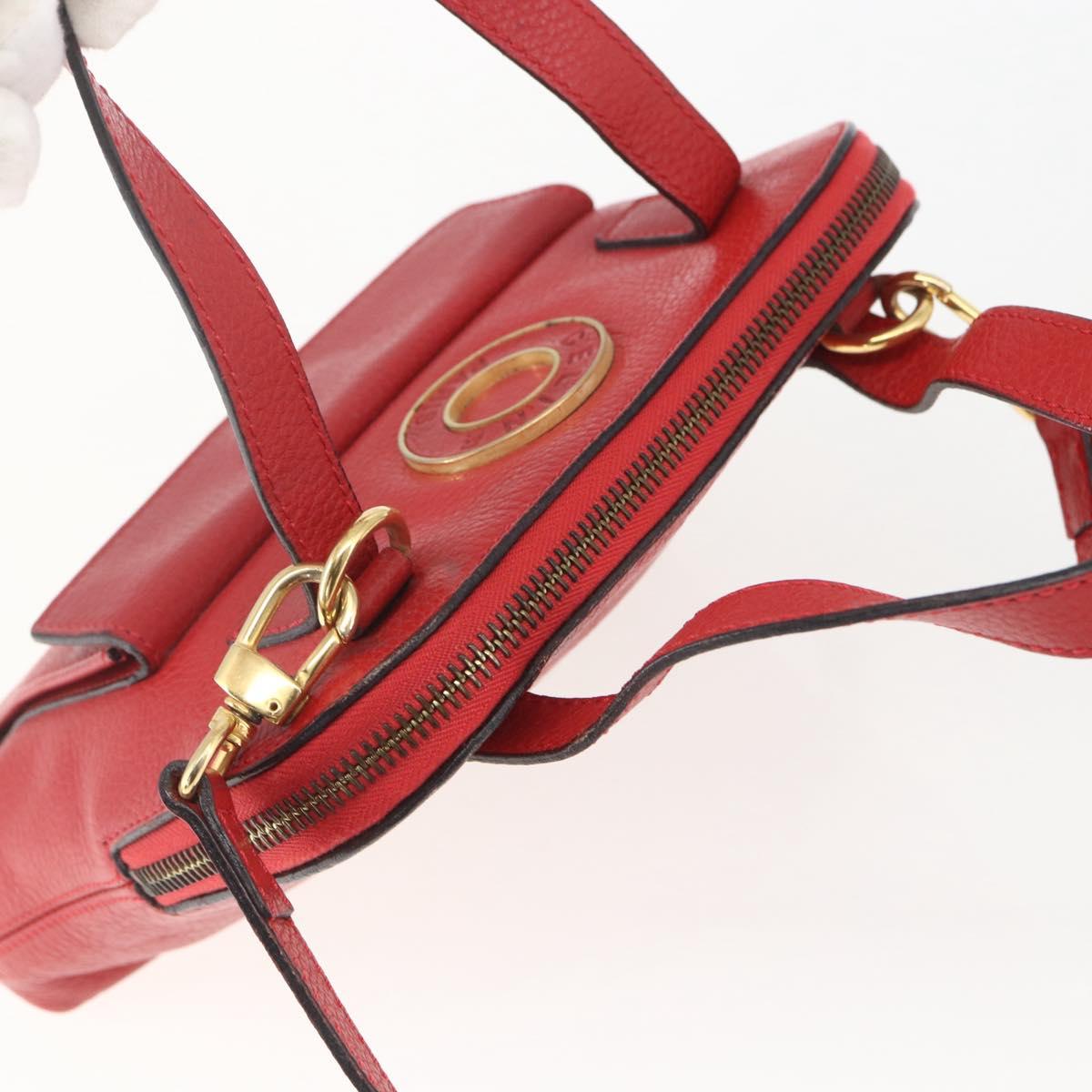 CELINE Circle Hand Bag Leather 2way Red Gold Auth 168014