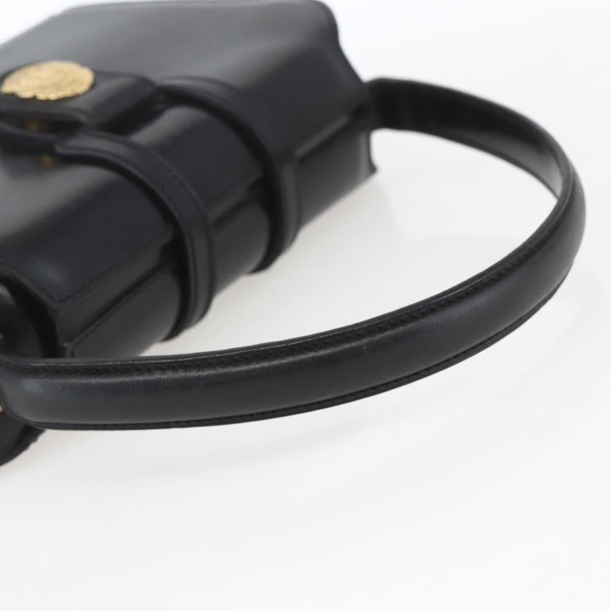 CELINE Hand Bag Leather Black Gold Auth 168032