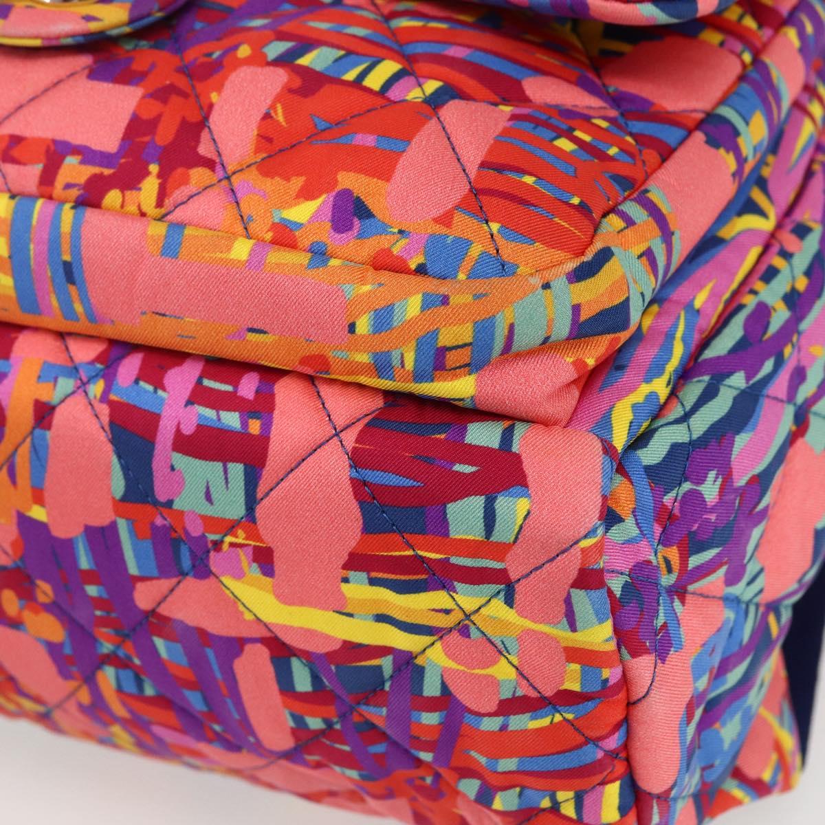CHANEL Matelasse Backpack Nylon Multicolor Silver CC Auth 168037SAM