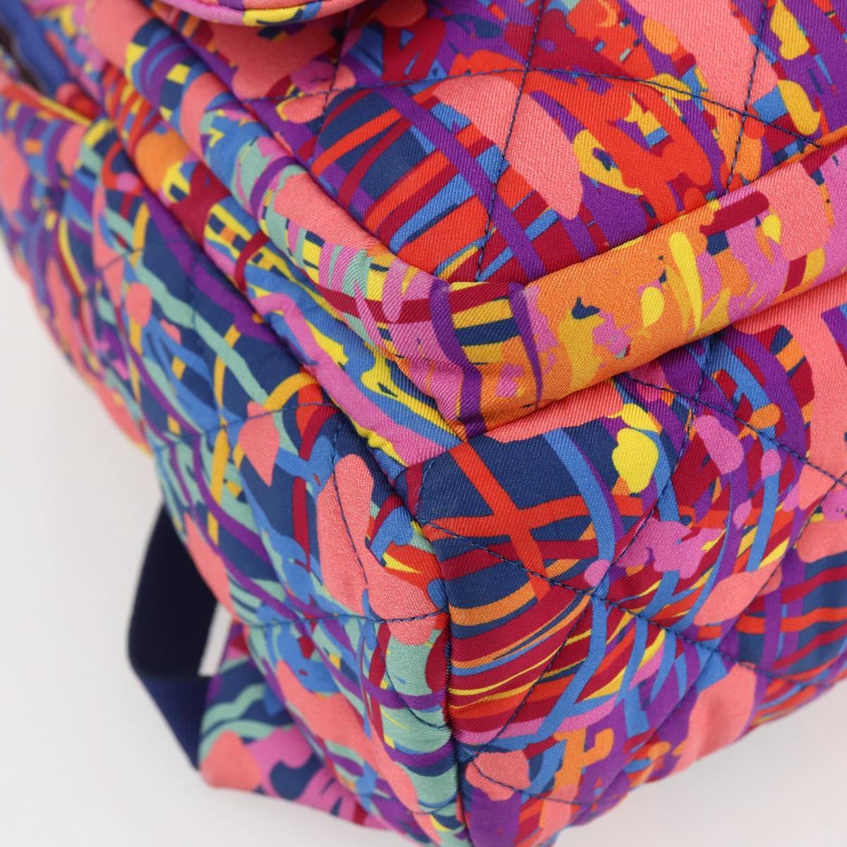 CHANEL Matelasse Backpack Nylon Multicolor Silver CC Auth 168037SAM