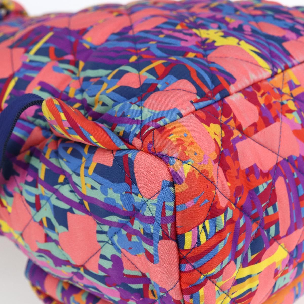 CHANEL Matelasse Backpack Nylon Multicolor Silver CC Auth 168037SAM