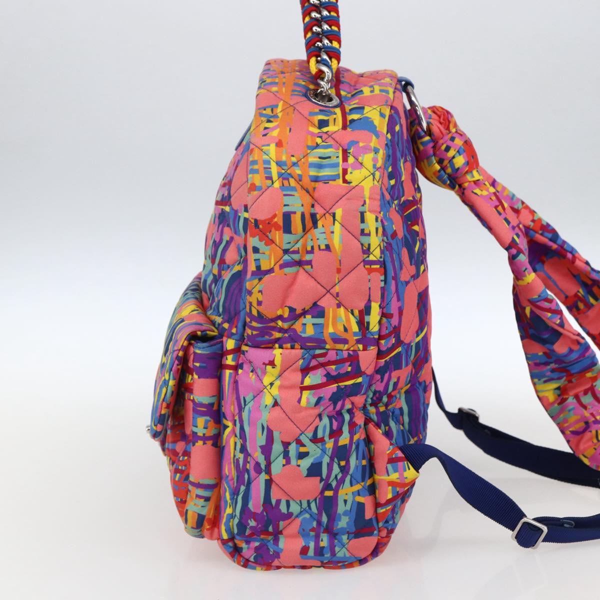 CHANEL Matelasse Backpack Nylon Multicolor Silver CC Auth 168037SAM