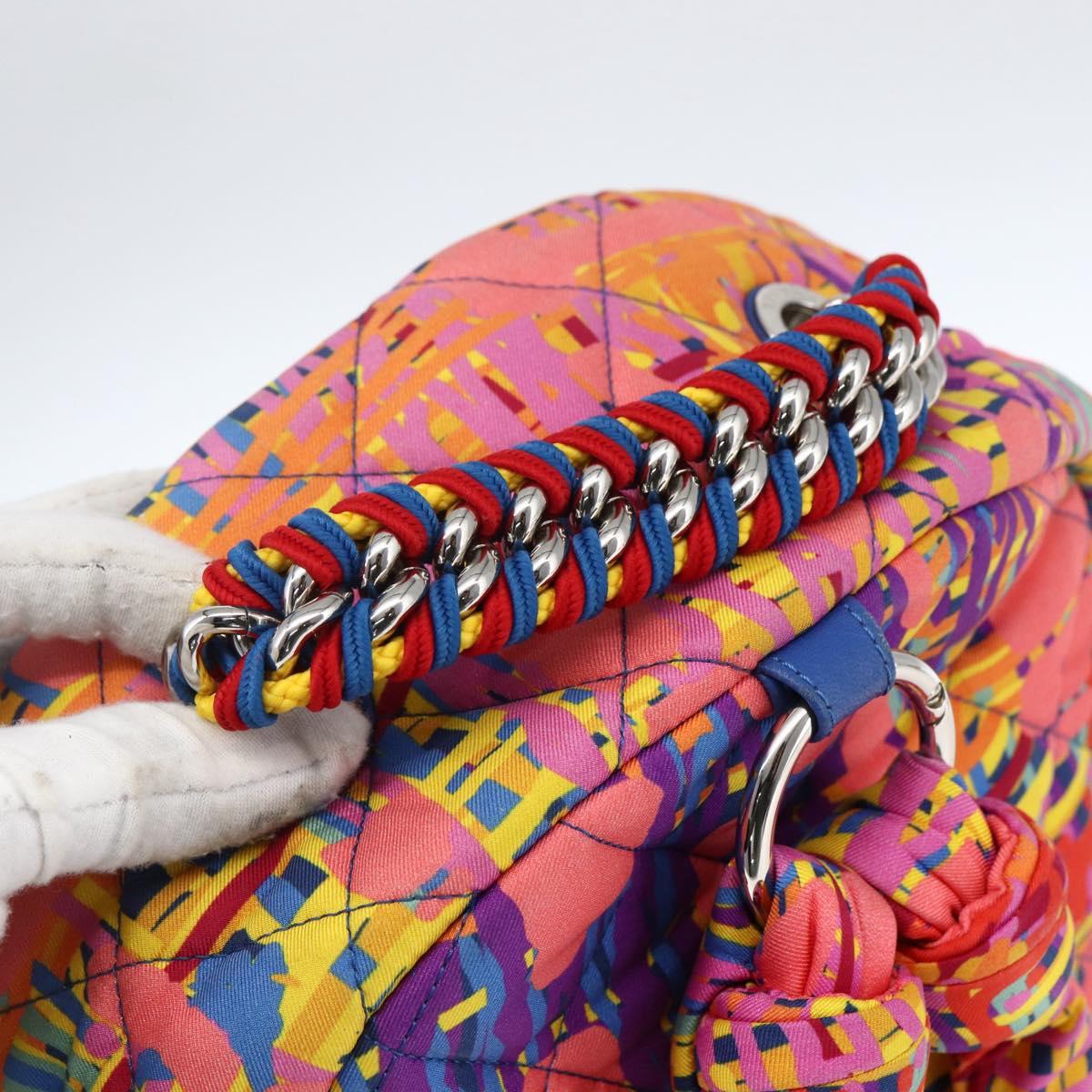 CHANEL Matelasse Backpack Nylon Multicolor Silver CC Auth 168037SAM
