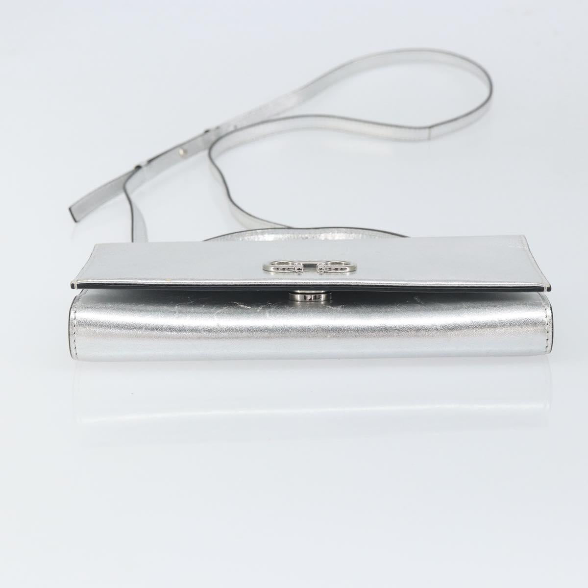 Salvatore Ferragamo Shoulder Wallet Leather 2way Silver Auth 168042