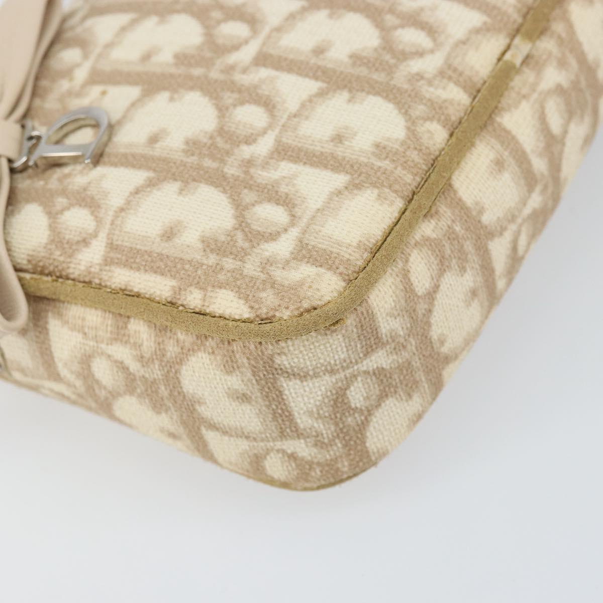 Christian Dior Trotter Canvas Romantic Pouch PVC Beige Silver Auth 168043
