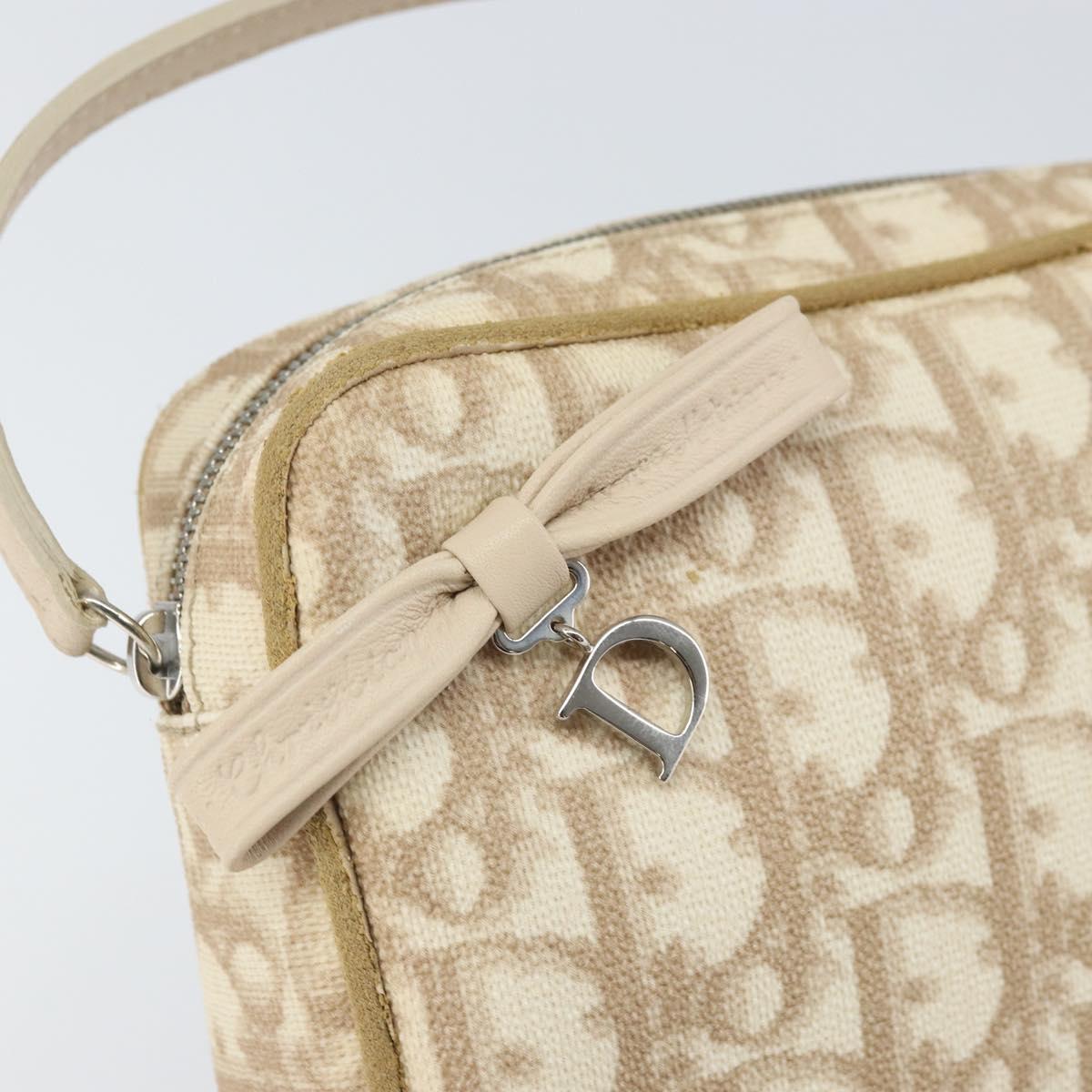 Christian Dior Trotter Canvas Romantic Pouch PVC Beige Silver Auth 168043