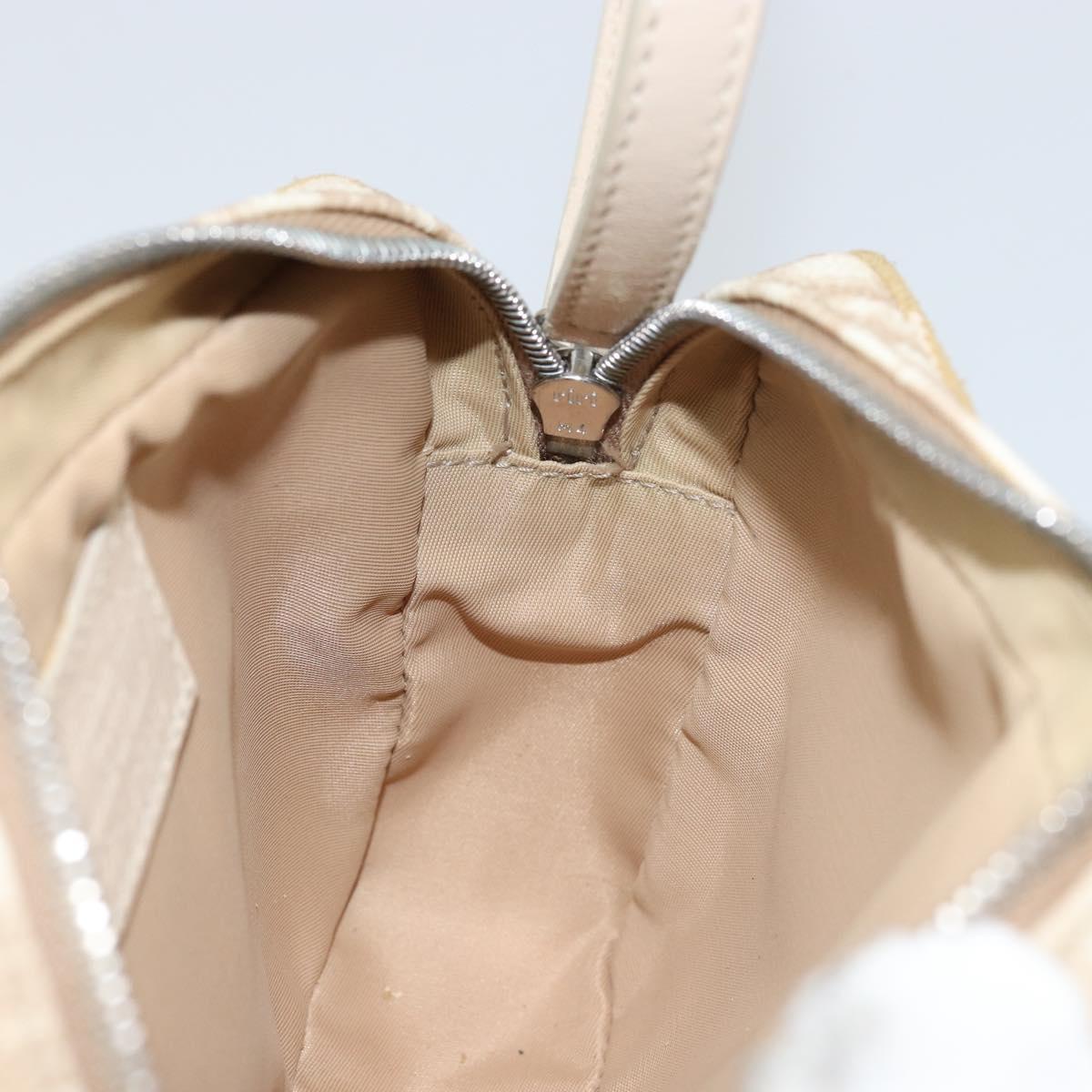 Christian Dior Trotter Canvas Romantic Pouch PVC Beige Silver Auth 168043