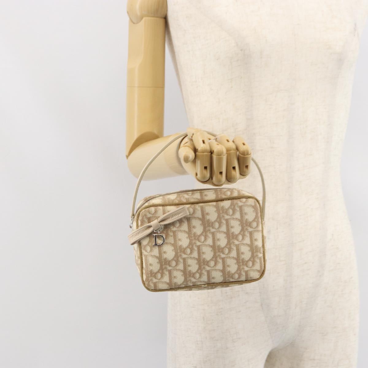 Christian Dior Trotter Canvas Romantic Pouch PVC Beige Silver Auth 168043